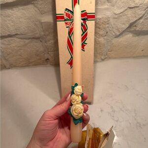 Vintage Avon Christmas Taper 2 Candlesticks Red ribbon Winter Rose Bayberry NIB